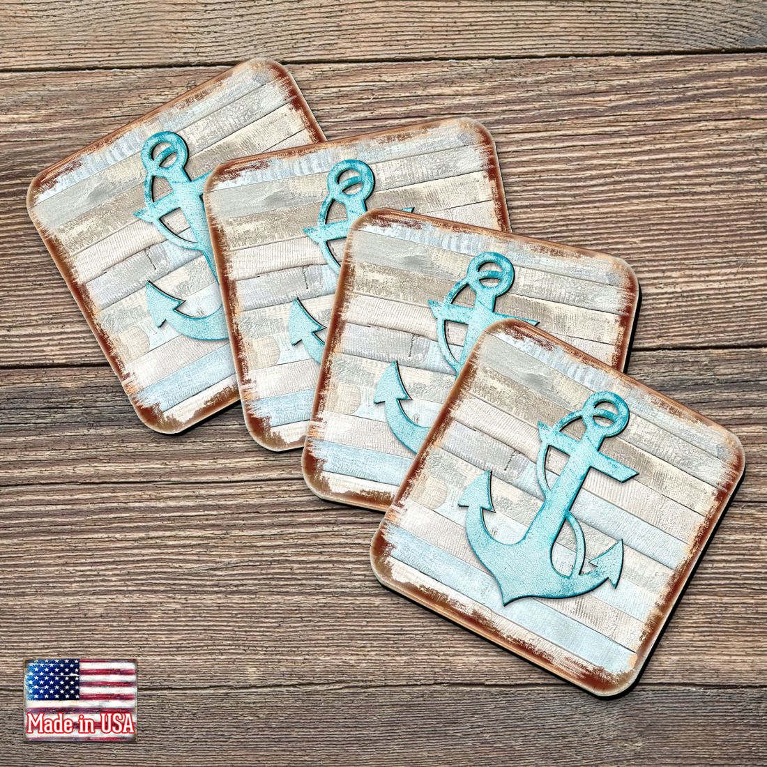 Picture of Nature Wonders 8198521-9C-S4 4 x 4 in. Anchor Coastal Wooden Cork Coasters Gift - Set of 4