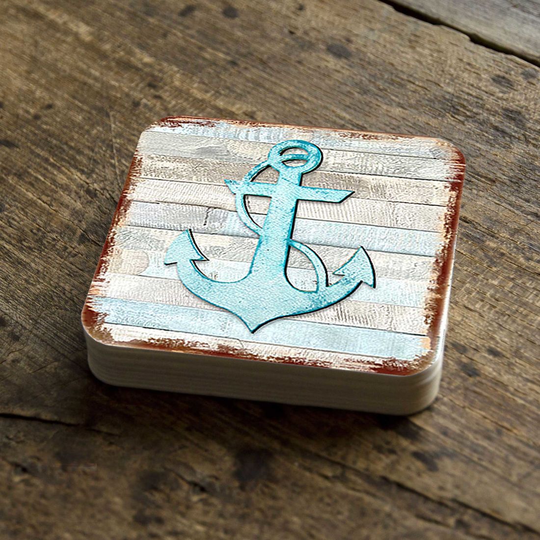 Picture of Nature Wonders 8198521-9C-S4 4 x 4 in. Anchor Coastal Wooden Cork Coasters Gift - Set of 4