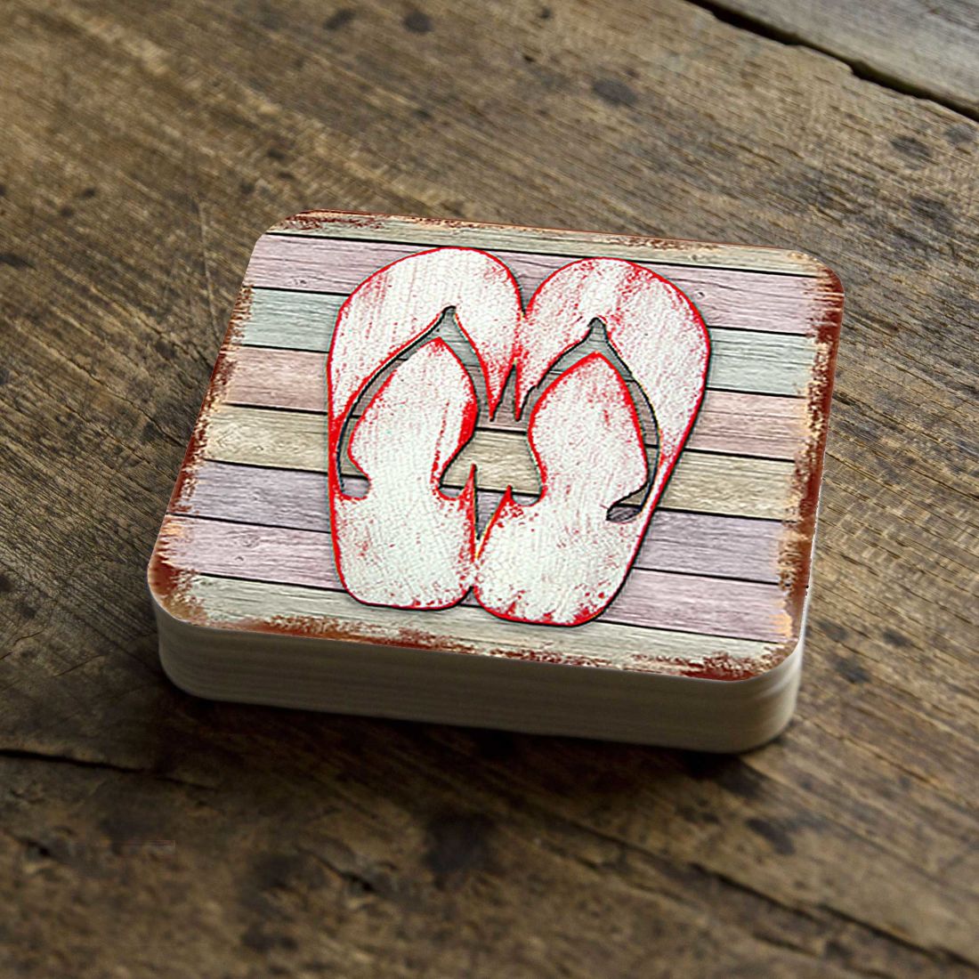 Picture of Nature Wonders 8198523-9C-S4 4 x 4 in. Flip Flops Coastal Wooden Cork Coasters Gift - Set of 4