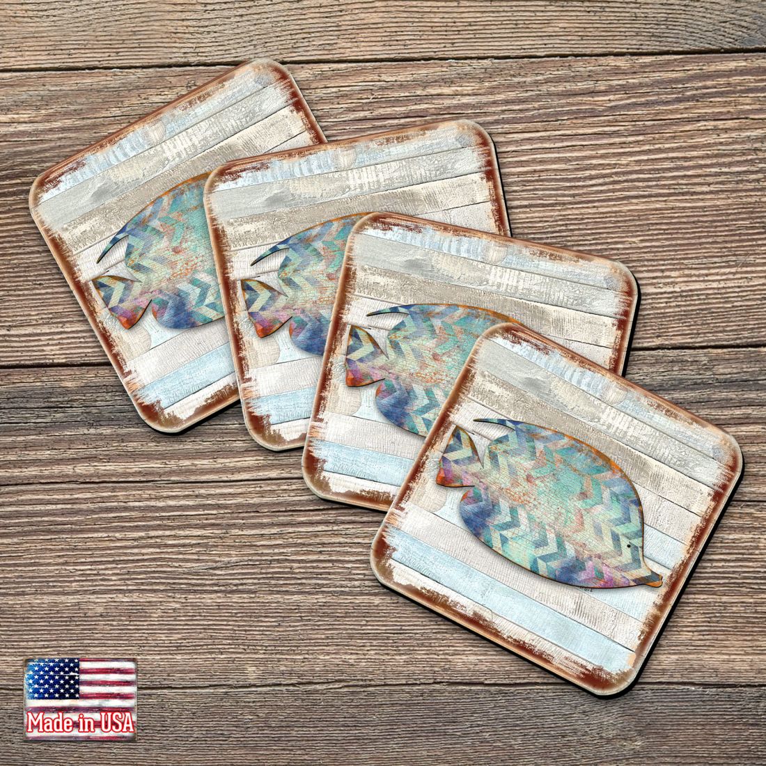 Picture of Nature Wonders 8198527-2-9C-S4 4 x 4 in. Tropical Fish Coastal Wooden Cork Coasters Gift - Set of 4