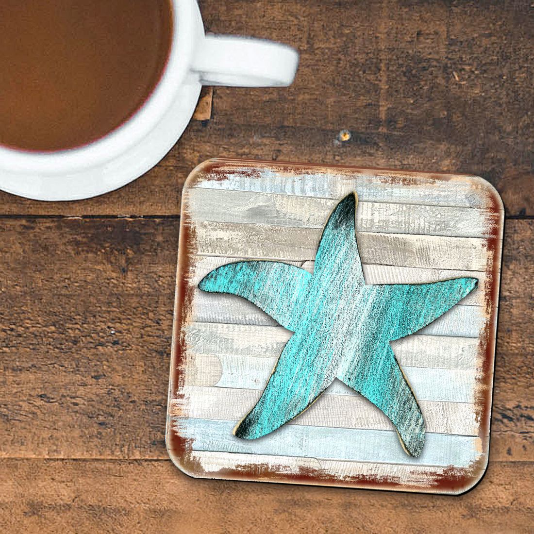 Picture of Nature Wonders 8198531-9C-S4 4 x 4 in. Starfish Coastal Wooden Cork Coasters Gift - Set of 4