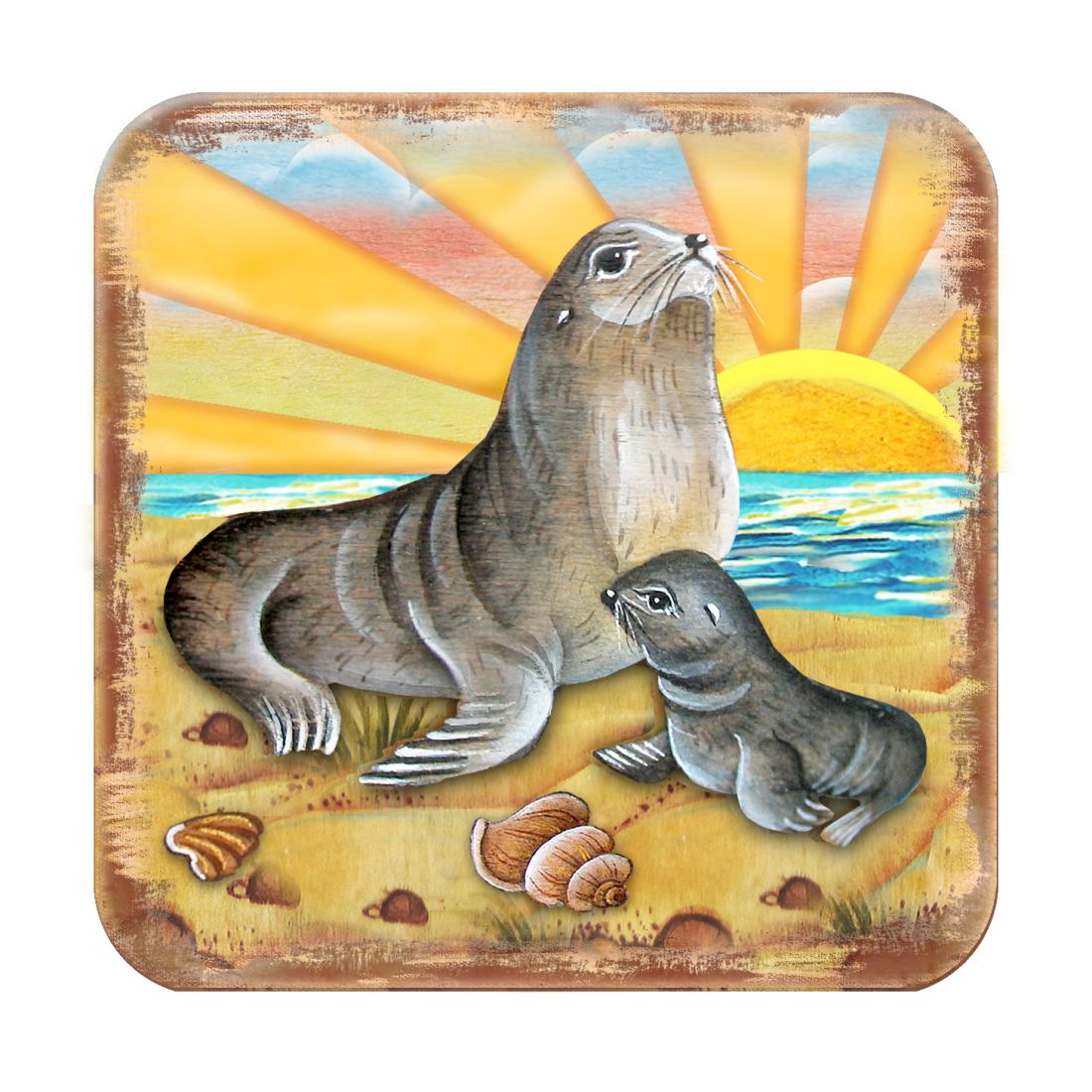 Picture of Nature Wonders 8198532-2C-S4 4 x 4 in. Sealion Coastal Wooden Cork Coasters Gift - Set of 4