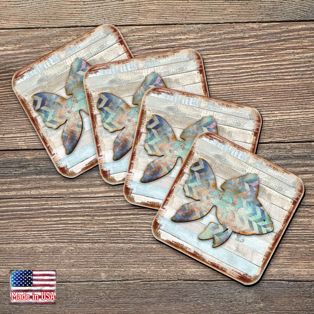 Picture of Nature Wonders 8198534-9C-S4 4 x 4 in. Fish Coastal Wooden Cork Coasters Gift - Set of 4