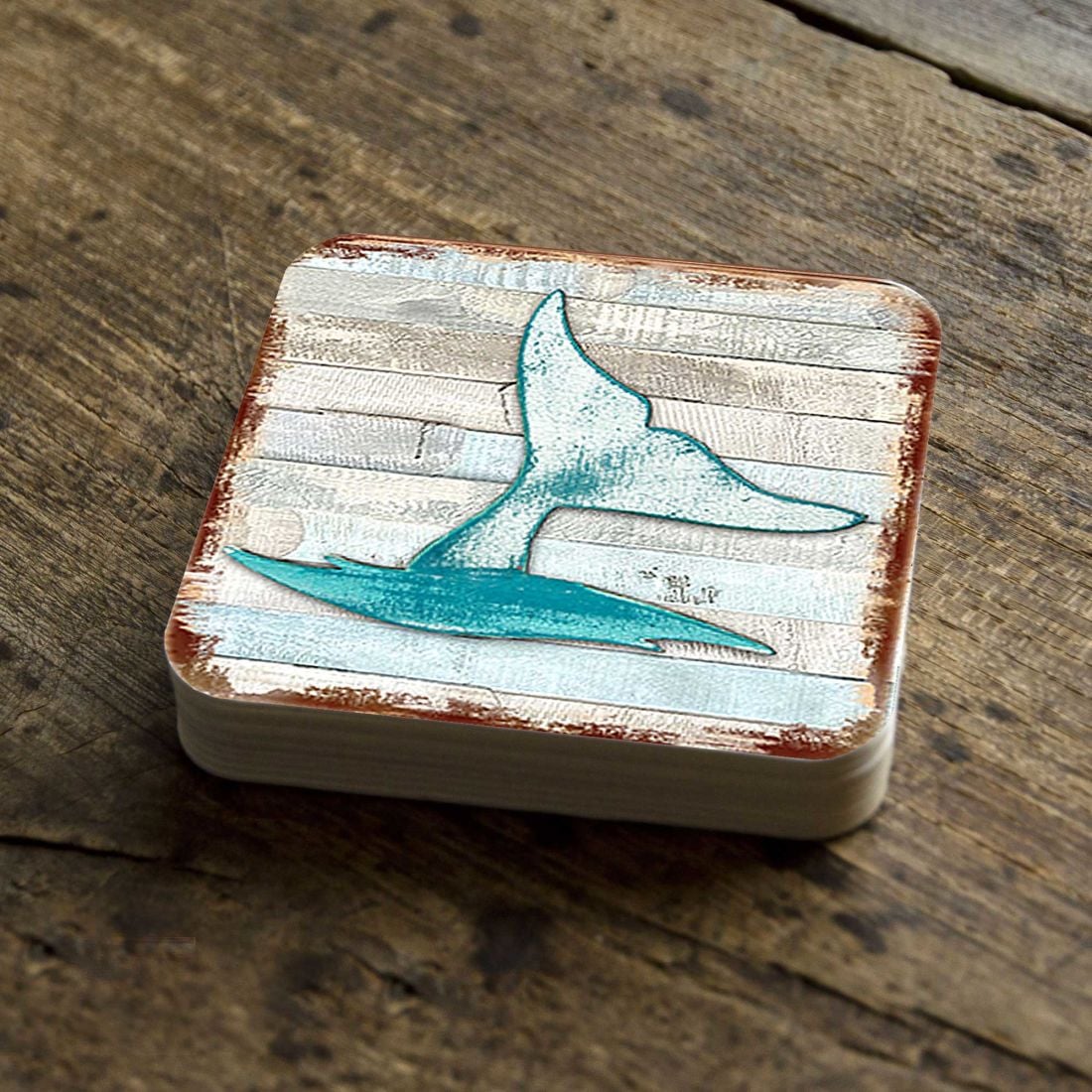Picture of Nature Wonders 8198535-9C-S4 4 x 4 in. Whales Tale Coastal Wooden Cork Coasters Gift - Set of 4
