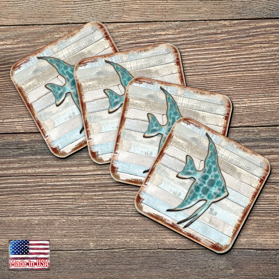Picture of Nature Wonders 8198537-9C-S4 4 x 4 in. Fish Coastal Wooden Cork Coasters Gift - Set of 4