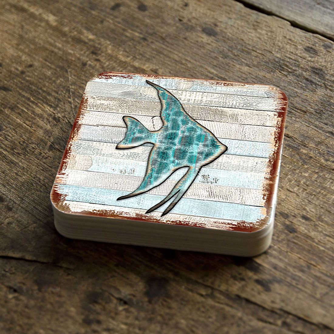 Picture of Nature Wonders 8198537-9C-S4 4 x 4 in. Fish Coastal Wooden Cork Coasters Gift - Set of 4