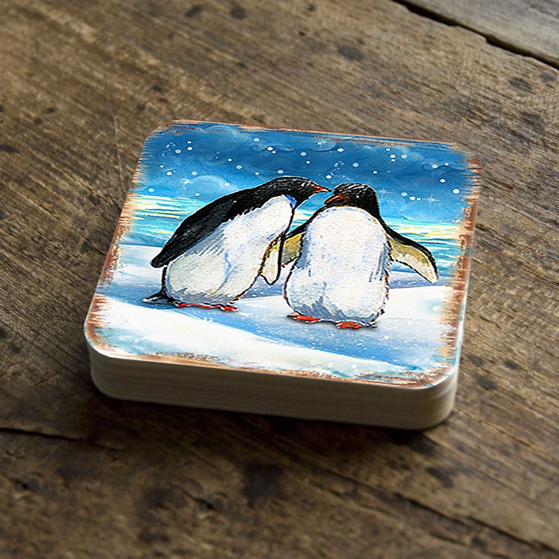 Picture of Nature Wonders 8198542C-S4 4 x 4 in. Penguins Coastal Wooden Cork Coasters Gift - Set of 4