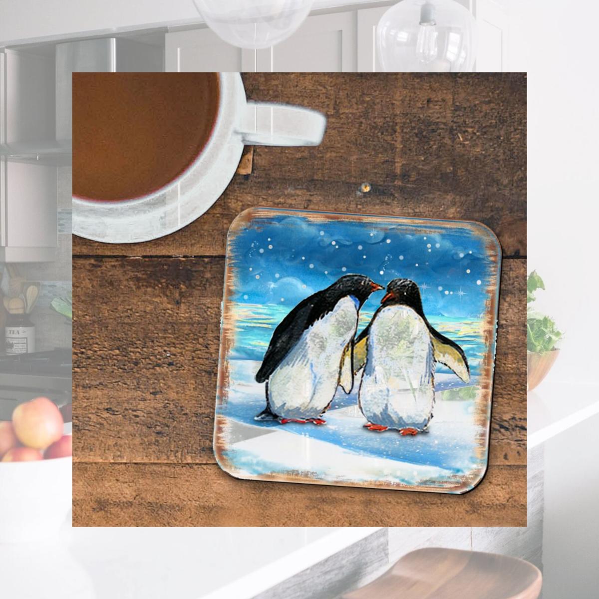Picture of Nature Wonders 8198542C-S4 4 x 4 in. Penguins Coastal Wooden Cork Coasters Gift - Set of 4