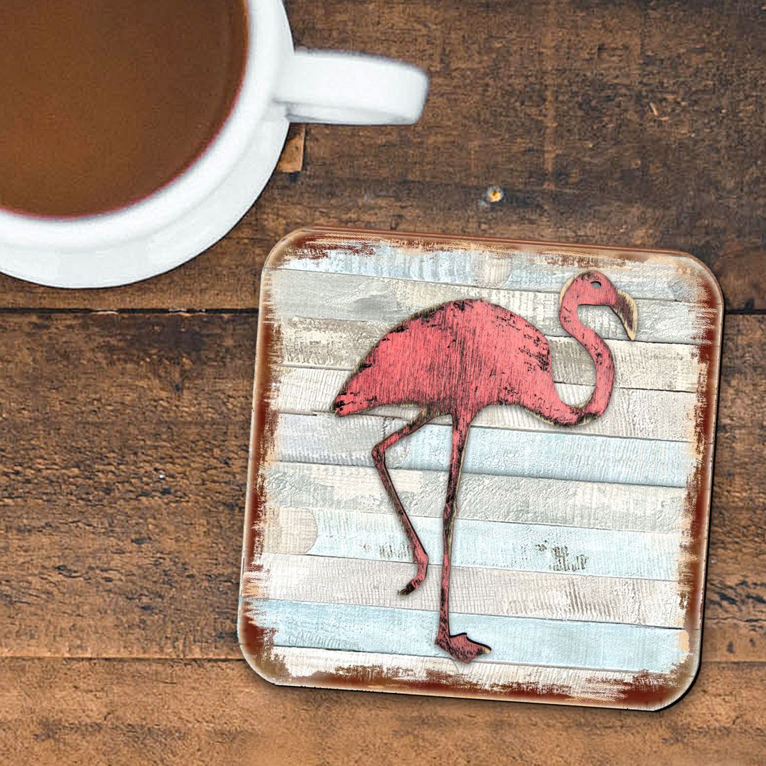 Picture of Nature Wonders 8198544-9C-S4 4 x 4 in. Flamingo Coastal Wooden Cork Coasters Gift - Set of 4