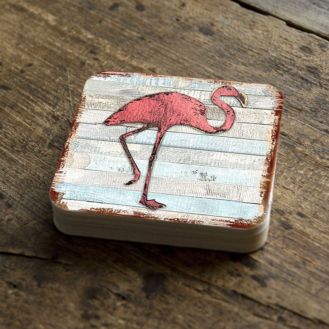 Picture of Nature Wonders 8198544-9C-S4 4 x 4 in. Flamingo Coastal Wooden Cork Coasters Gift - Set of 4