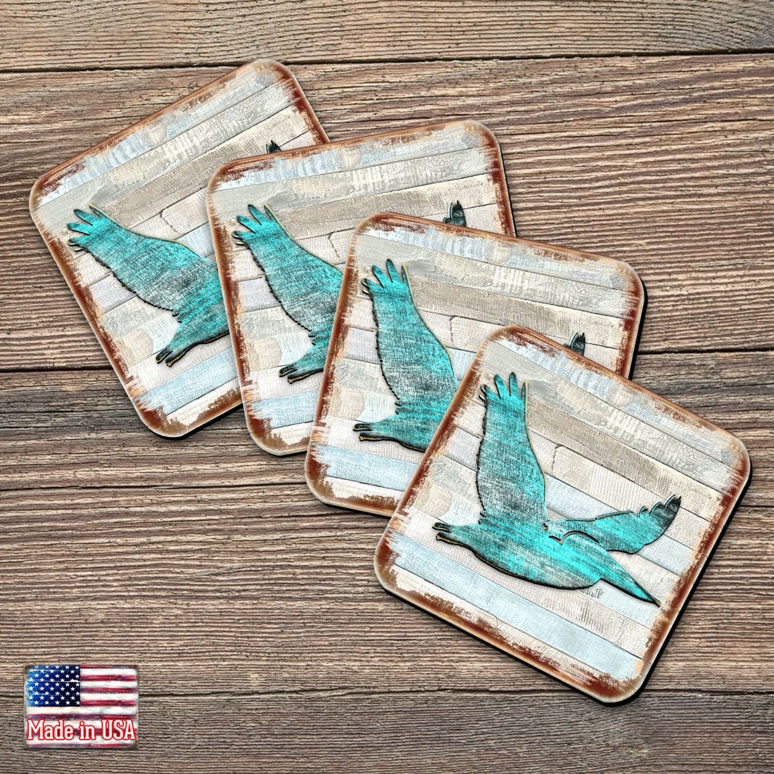 Picture of Nature Wonders 8198611-9C-S4 4 x 4 in. Pelican Coastal Wooden Cork Coasters Gift - Set of 4