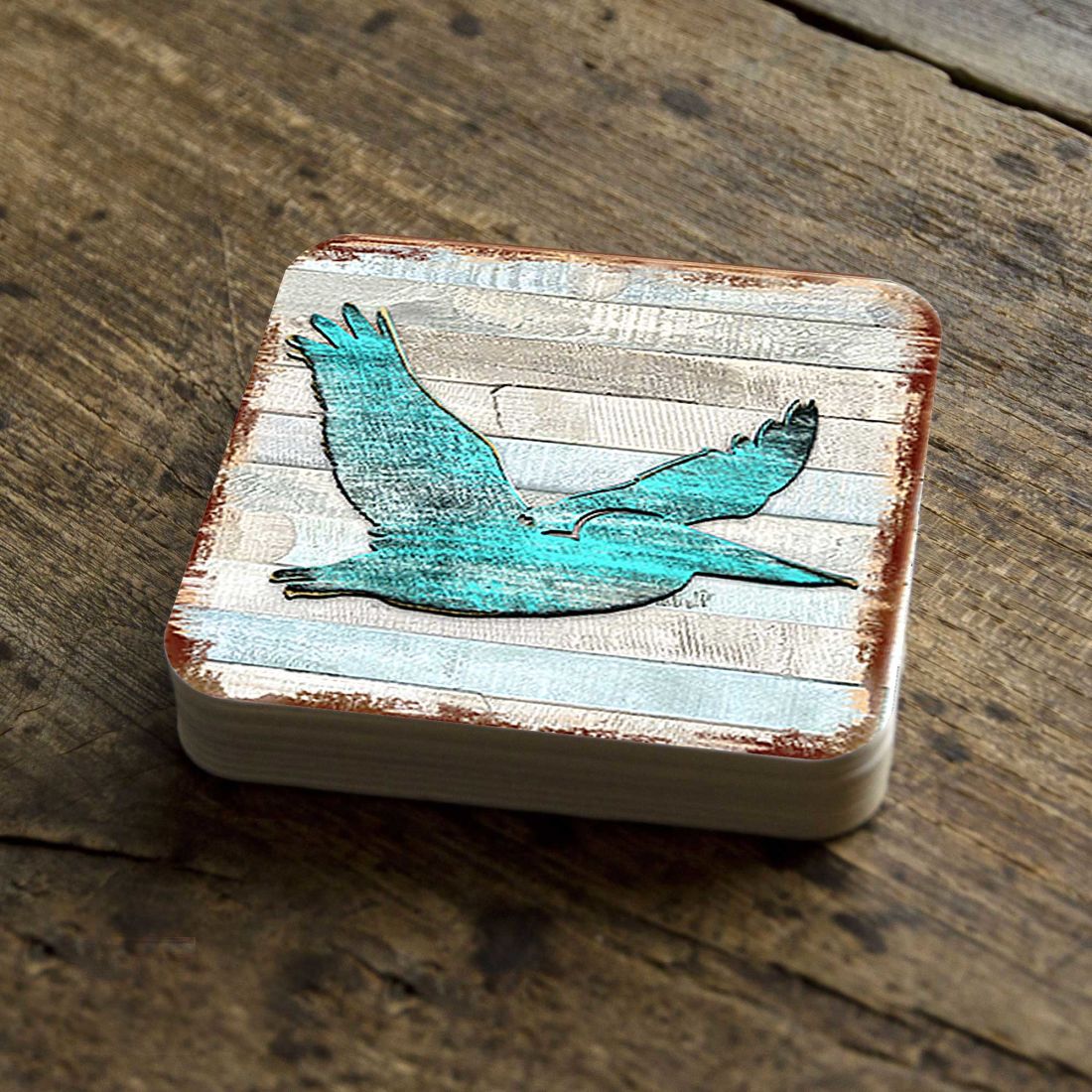Picture of Nature Wonders 8198611-9C-S4 4 x 4 in. Pelican Coastal Wooden Cork Coasters Gift - Set of 4