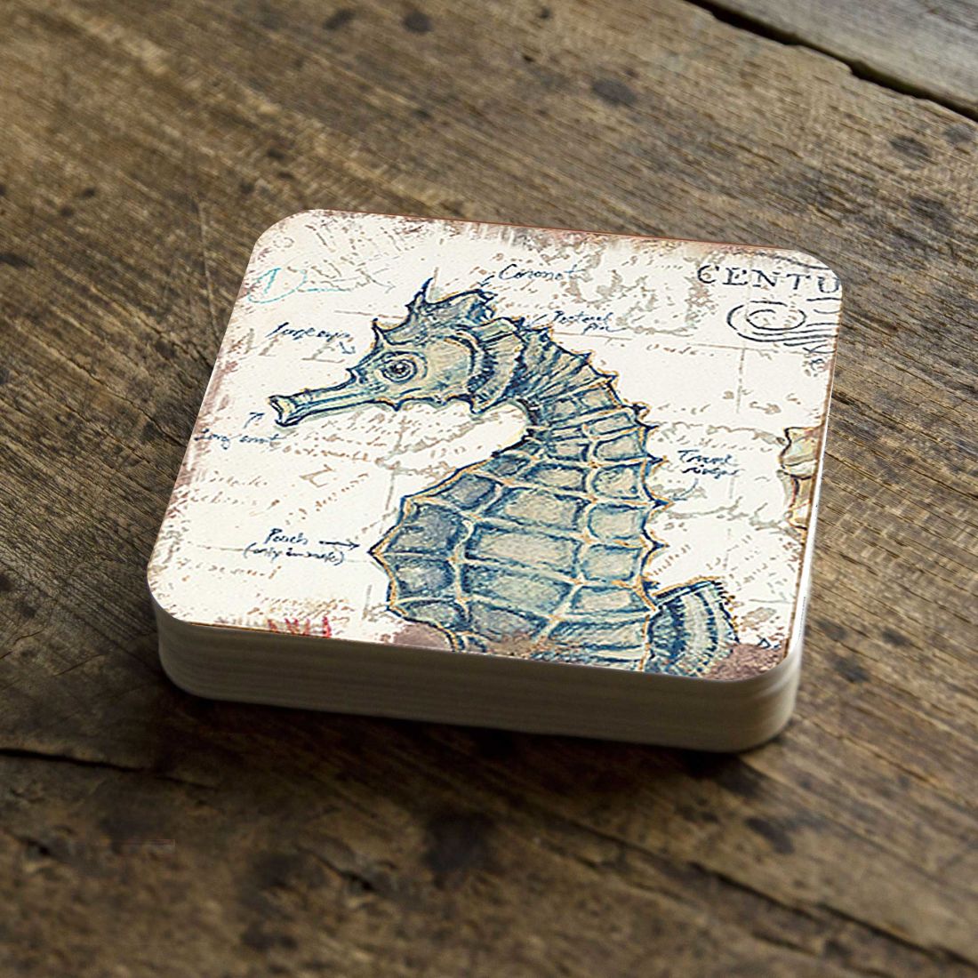 Picture of Nature Wonders 8198621C-S4 4 x 4 in. Seahorse Coastal Wooden Cork Coasters Gift - Set of 4
