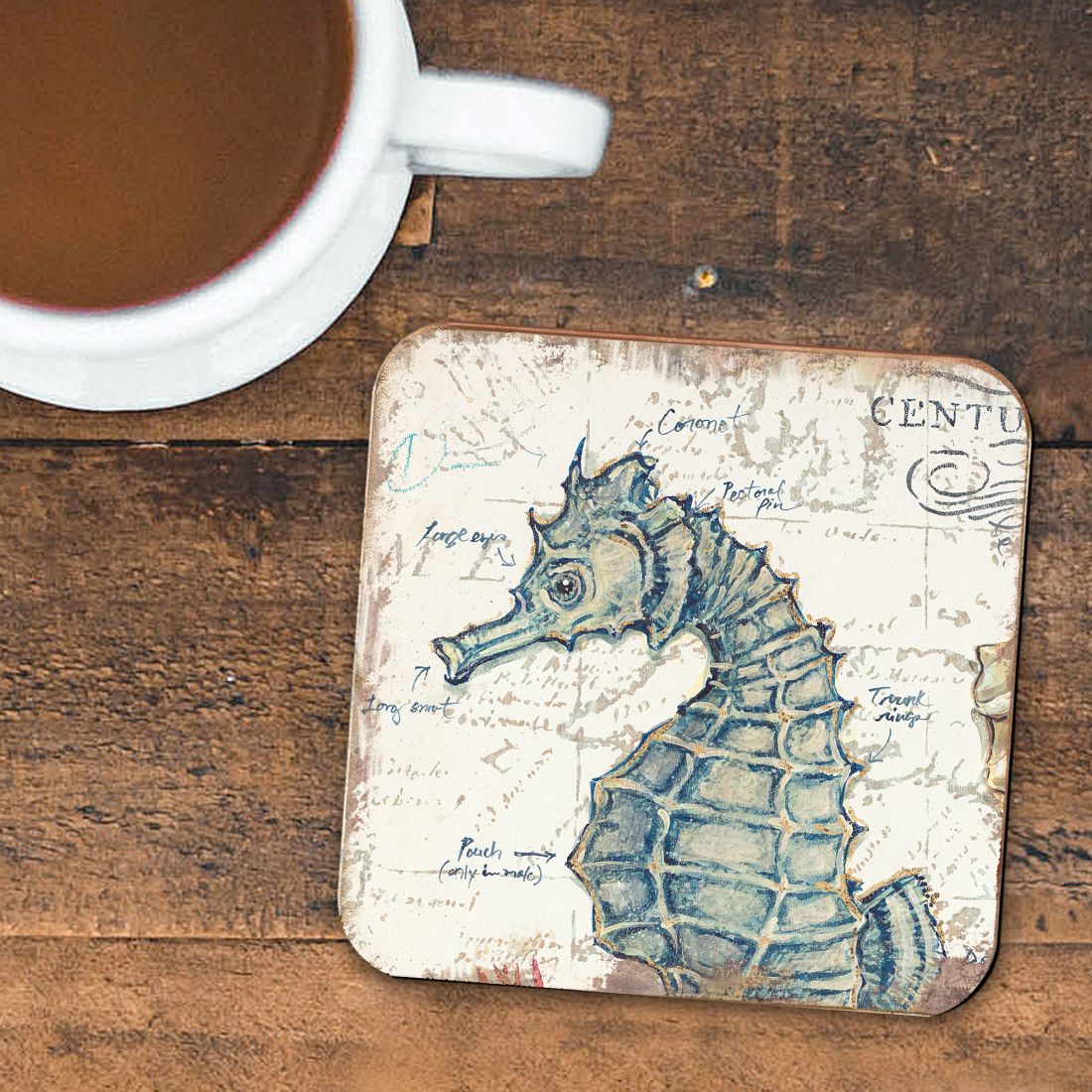Picture of Nature Wonders 8198621C-S4 4 x 4 in. Seahorse Coastal Wooden Cork Coasters Gift - Set of 4