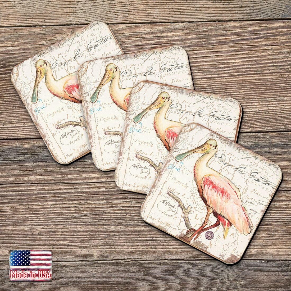 Picture of Nature Wonders 8198624C-S4 4 x 4 in. Bird Wooden Cork Coasters Gift - Set of 4