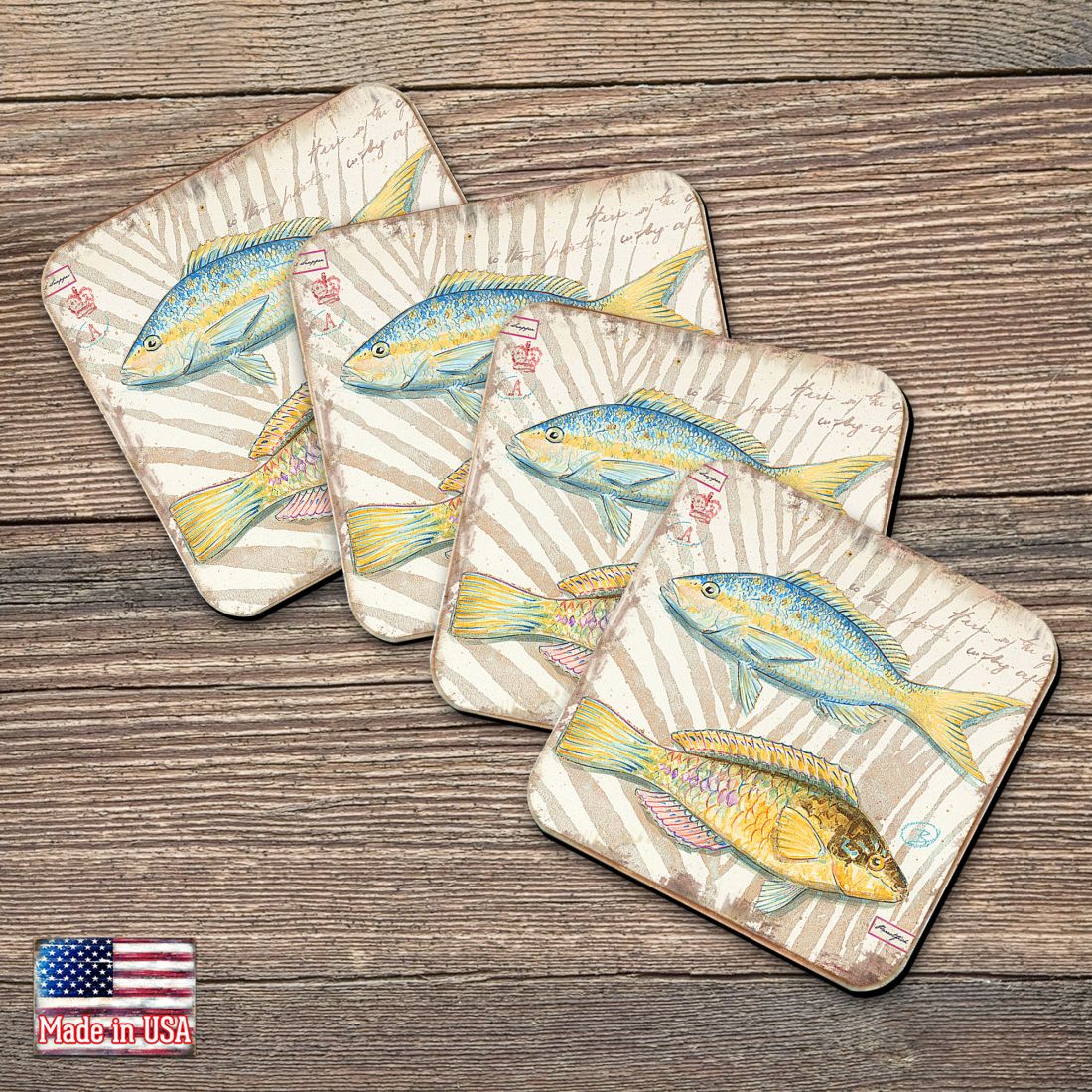 Picture of Nature Wonders 8198625C-S4 4 x 4 in. Fish Coastal Wooden Cork Coasters Gift - Set of 4