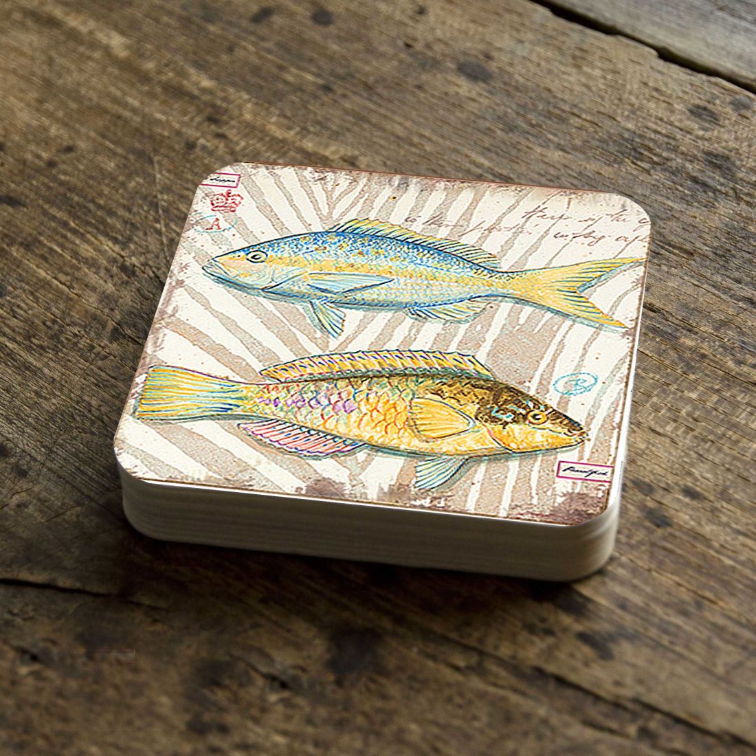Picture of Nature Wonders 8198625C-S4 4 x 4 in. Fish Coastal Wooden Cork Coasters Gift - Set of 4