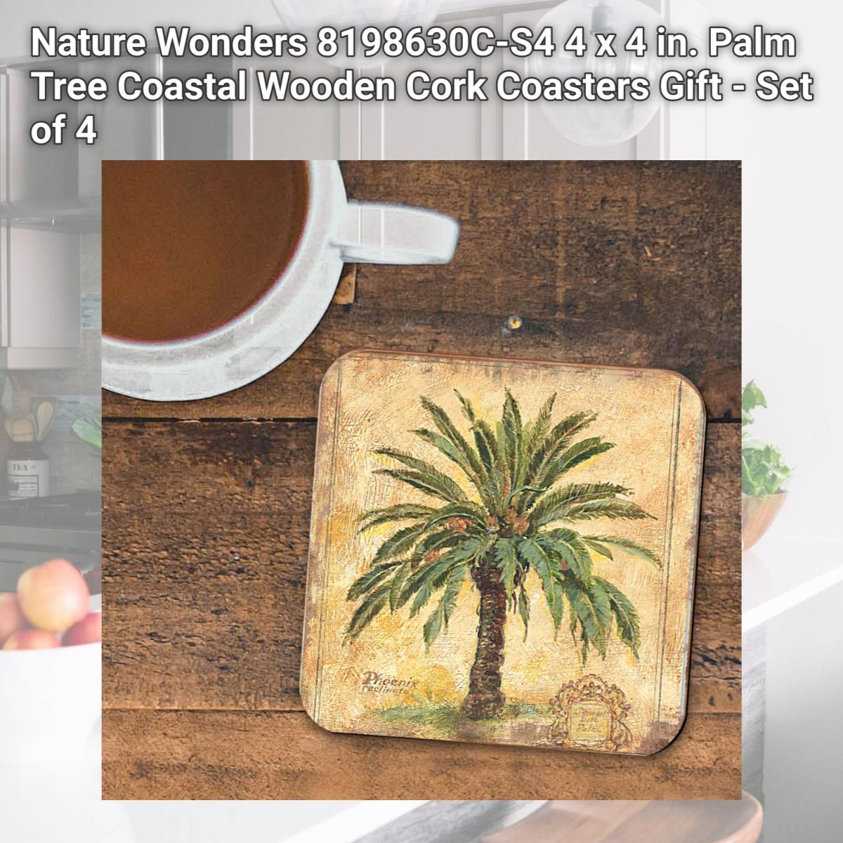 Picture of Nature Wonders 8198630C-S4 4 x 4 in. Palm Tree Coastal Wooden Cork Coasters Gift - Set of 4