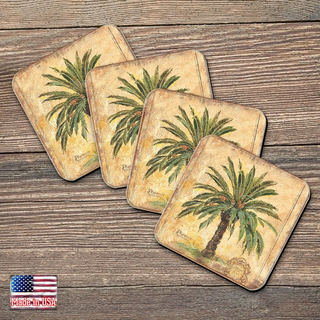 Picture of Nature Wonders 8198630C-S4 4 x 4 in. Palm Tree Coastal Wooden Cork Coasters Gift - Set of 4