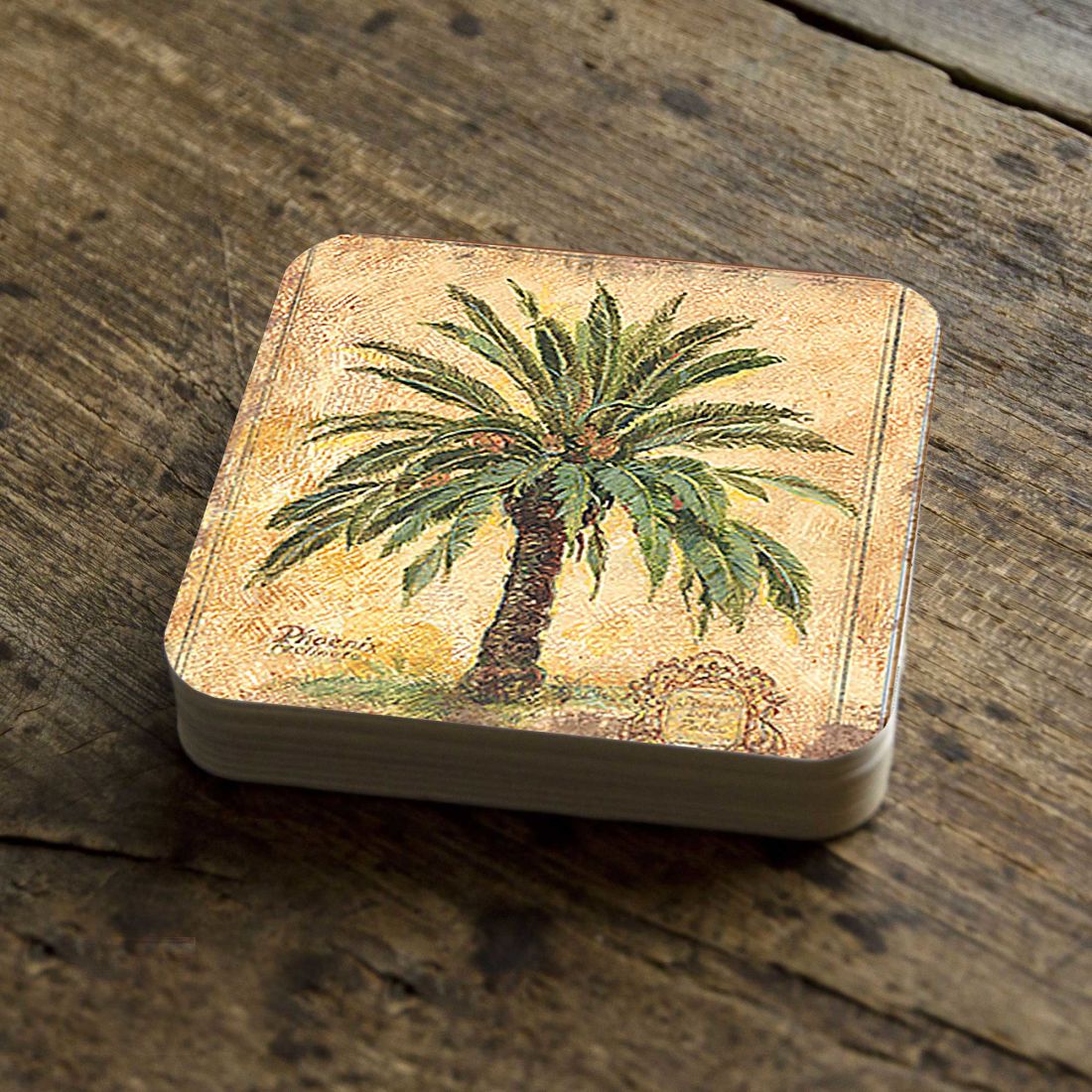 Picture of Nature Wonders 8198630C-S4 4 x 4 in. Palm Tree Coastal Wooden Cork Coasters Gift - Set of 4
