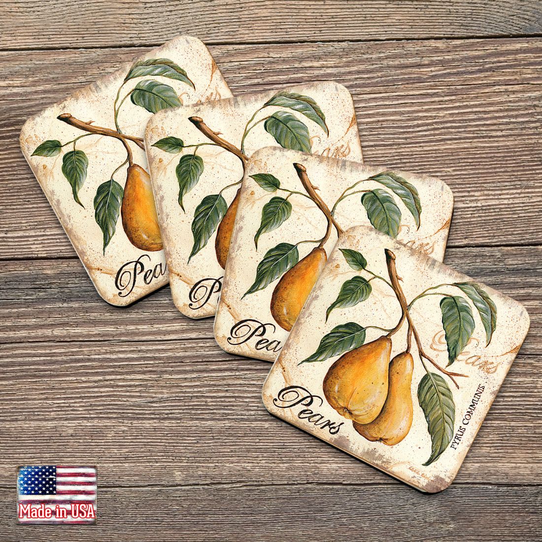Picture of Nature Wonders 8198631C-S4 4 x 4 in. Pears Wooden Cork Coasters Gift - Set of 4