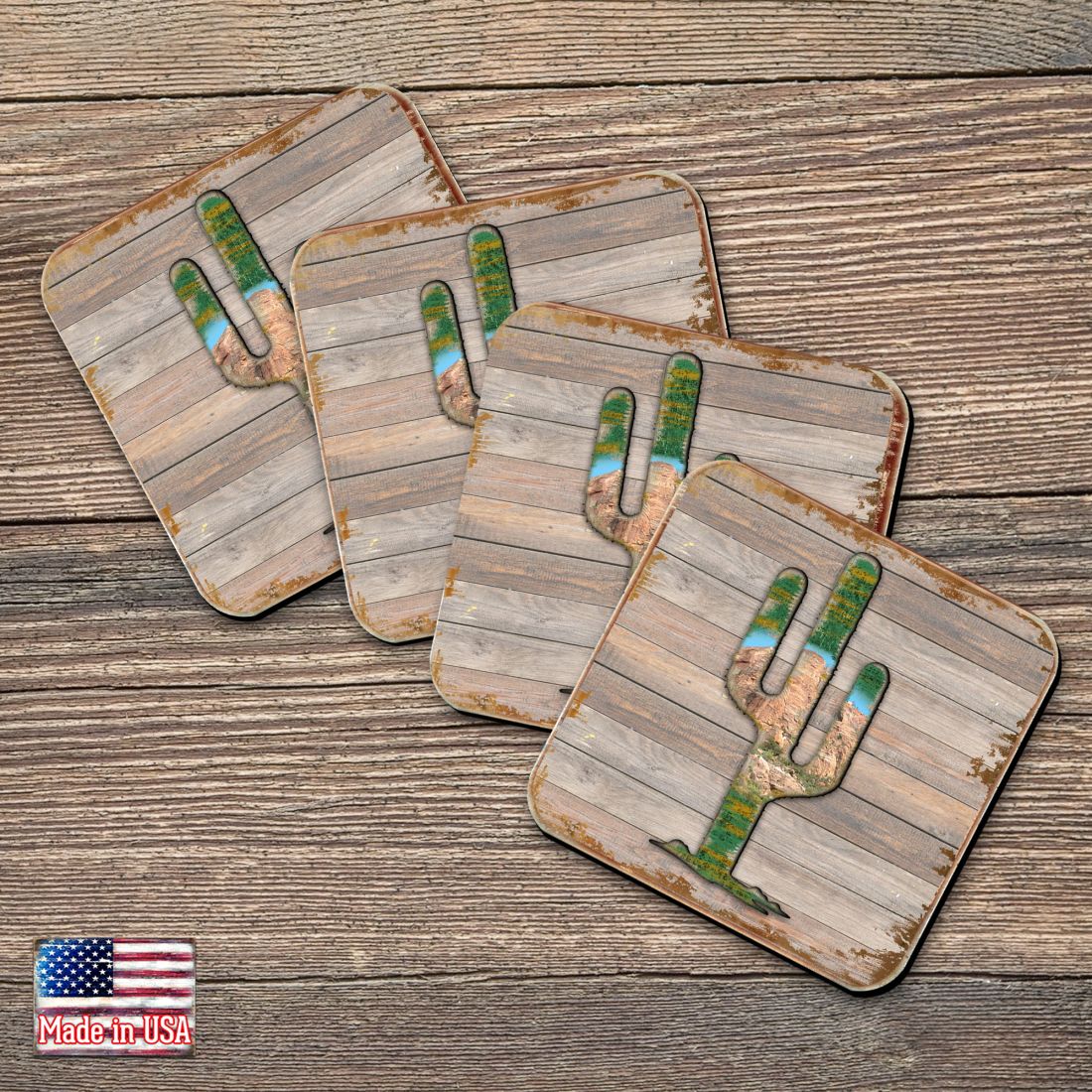 Picture of Nature Wonders 8199416C-S4 4 x 4 in. Cactus Wooden Cork Coasters Gift - Set of 4