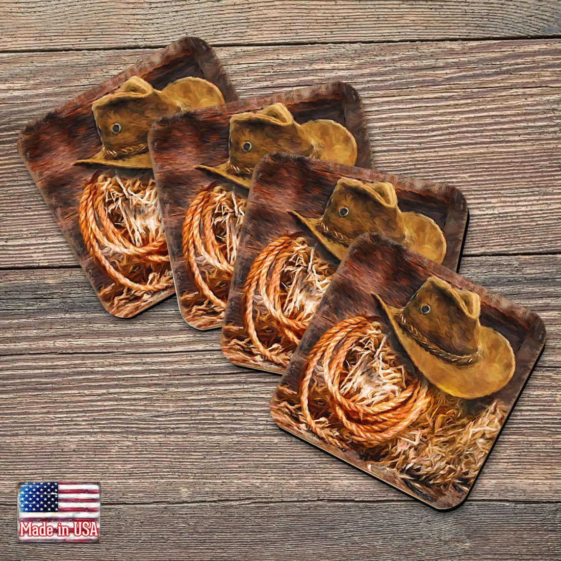 Picture of Nature Wonders 95233C-S4 4 x 4 in. Cowboy Hat Wooden Cork Coasters Gift - Set of 4