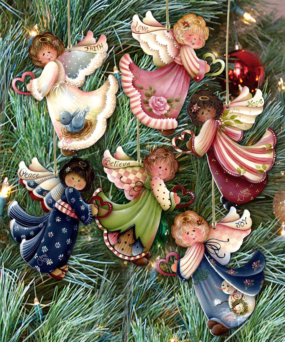 8457517-S6-JM 5 x 5.5 in. Loving Angels Wooden Ornaments - Set of 6