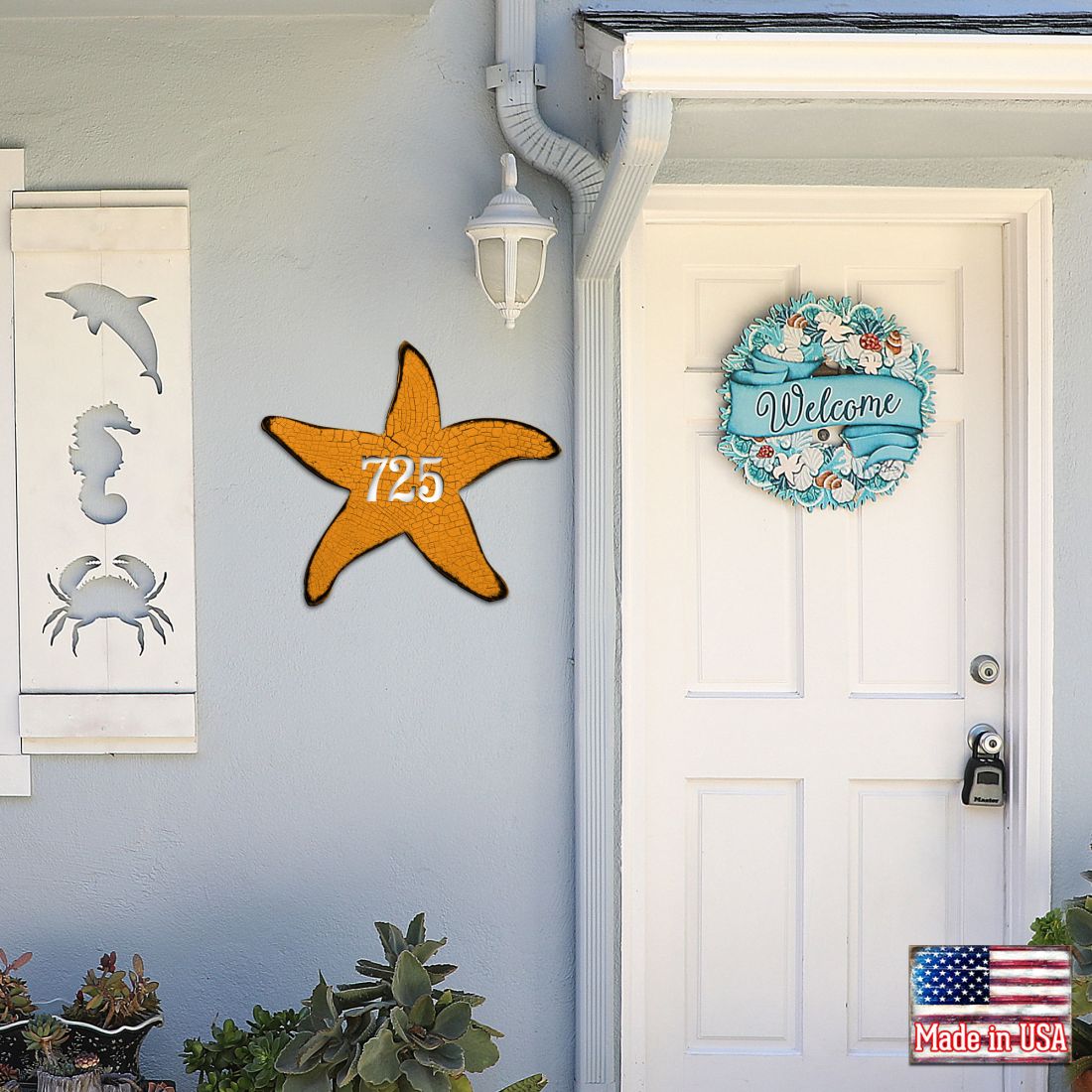Picture of Designocracy MA985312-18 18 in. Orange Starfish Sports Car House Number Sign Decor