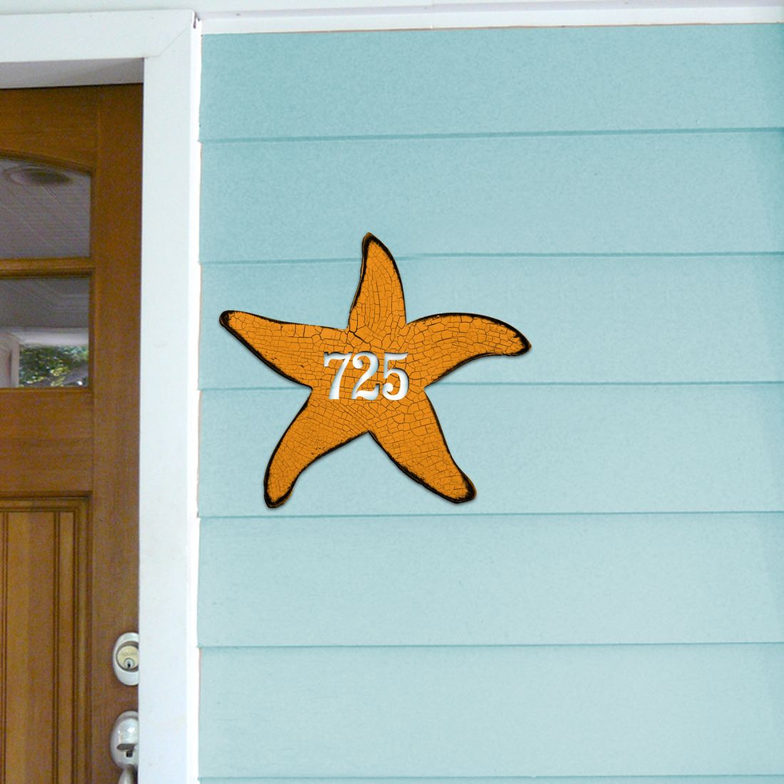 Picture of Designocracy MA985312-18 18 in. Orange Starfish Sports Car House Number Sign Decor