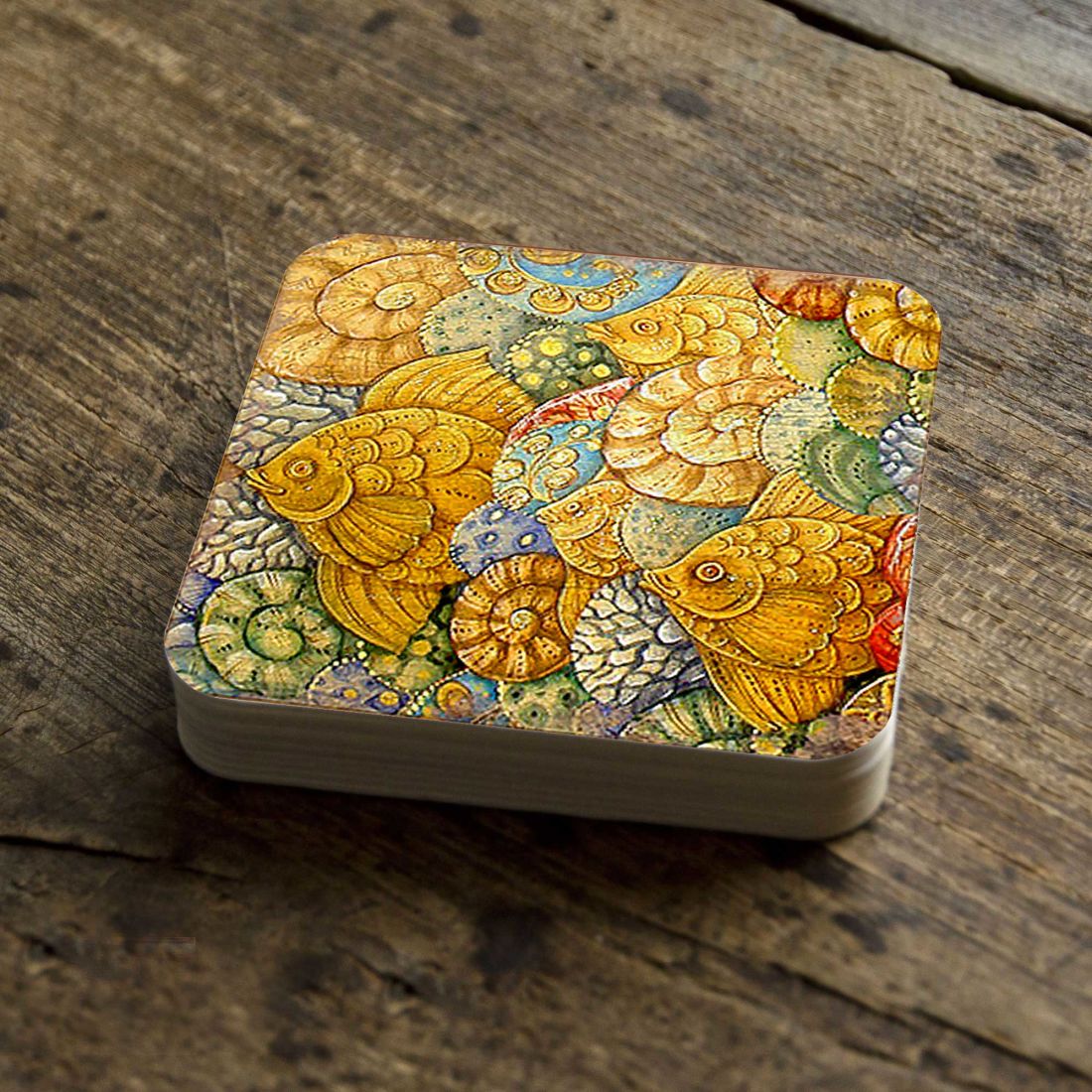 Picture of Nature Wonders 95018C-S4 4 x 4 in. Fish Coastal Art Wooden Cork Coasters Gift - Set of 4