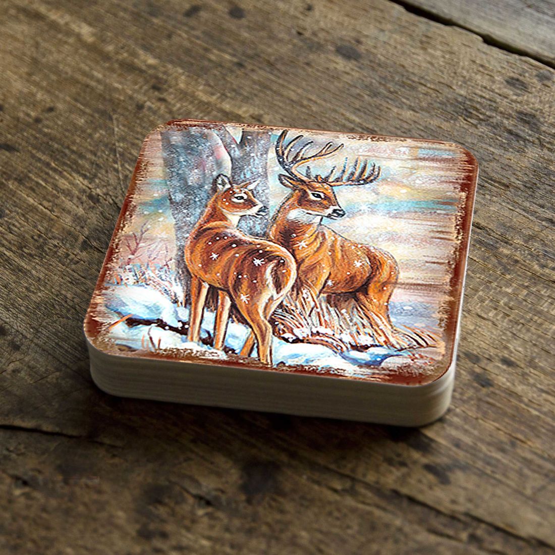 Picture of Nature Wonders 95212C-S4 4 x 4 in. Deers Wooden Cork Coasters Gift - Set of 4
