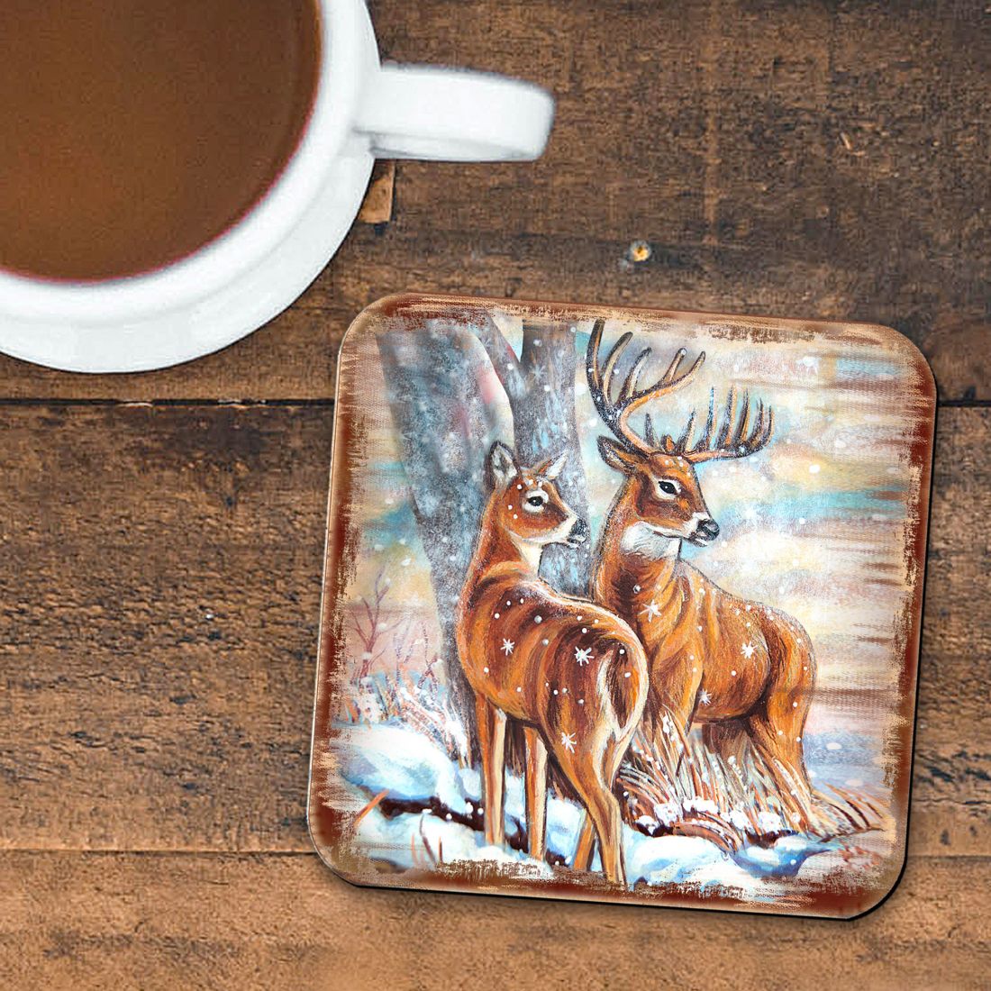 Picture of Nature Wonders 95212C-S4 4 x 4 in. Deers Wooden Cork Coasters Gift - Set of 4