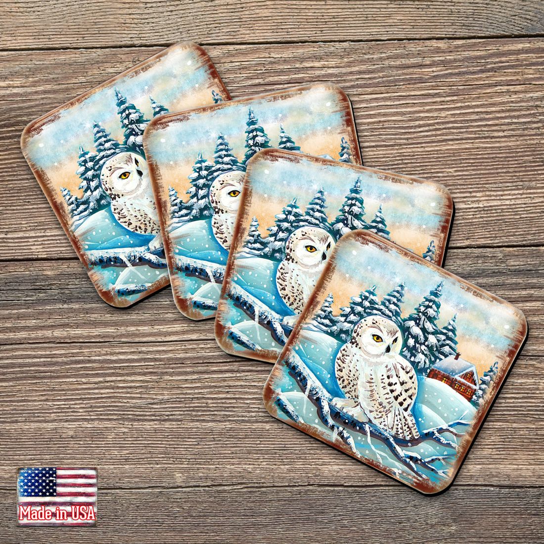 Picture of Nature Wonders 95213C-S4 4 x 4 in. Owl Wooden Cork Coasters Gift - Set of 4