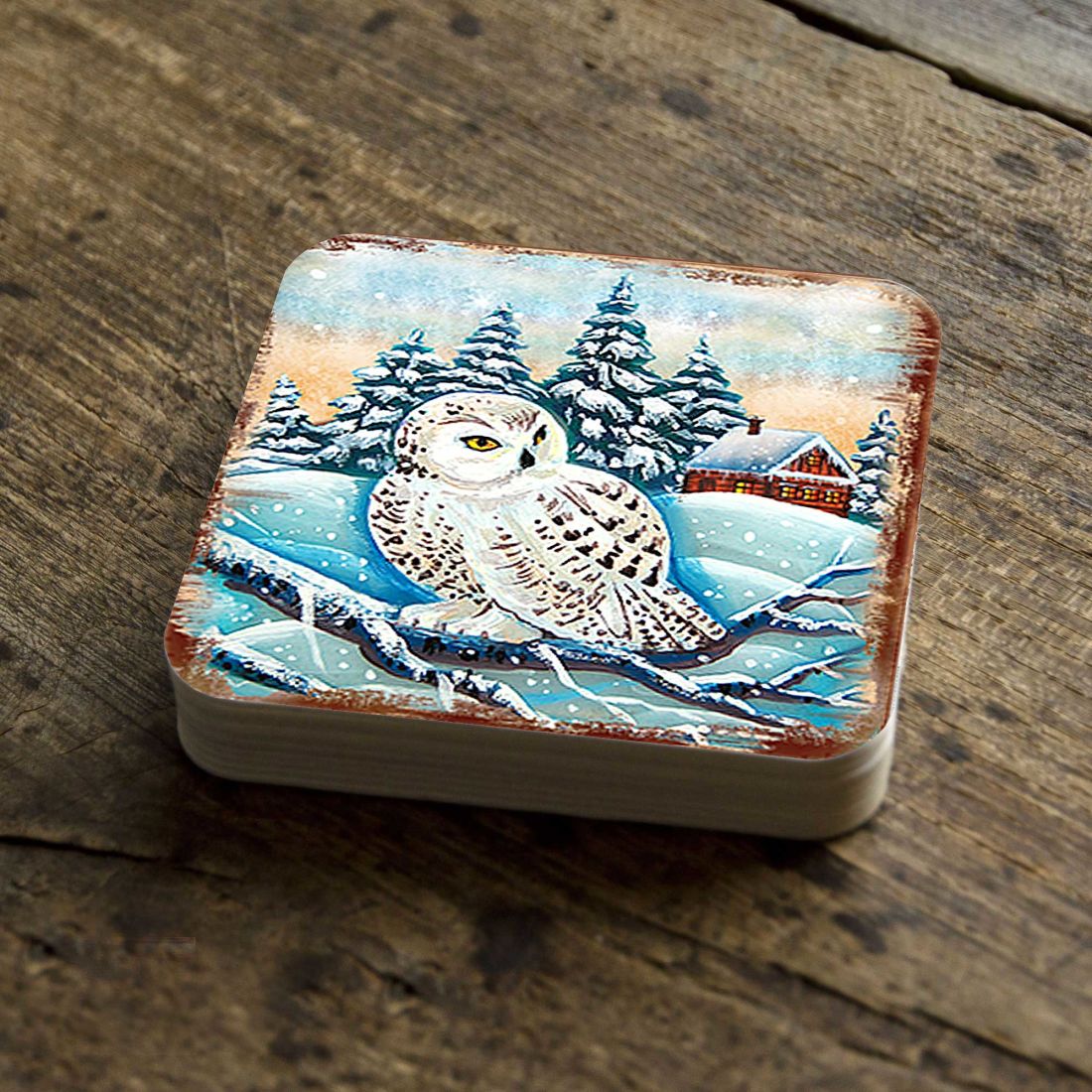 Picture of Nature Wonders 95213C-S4 4 x 4 in. Owl Wooden Cork Coasters Gift - Set of 4