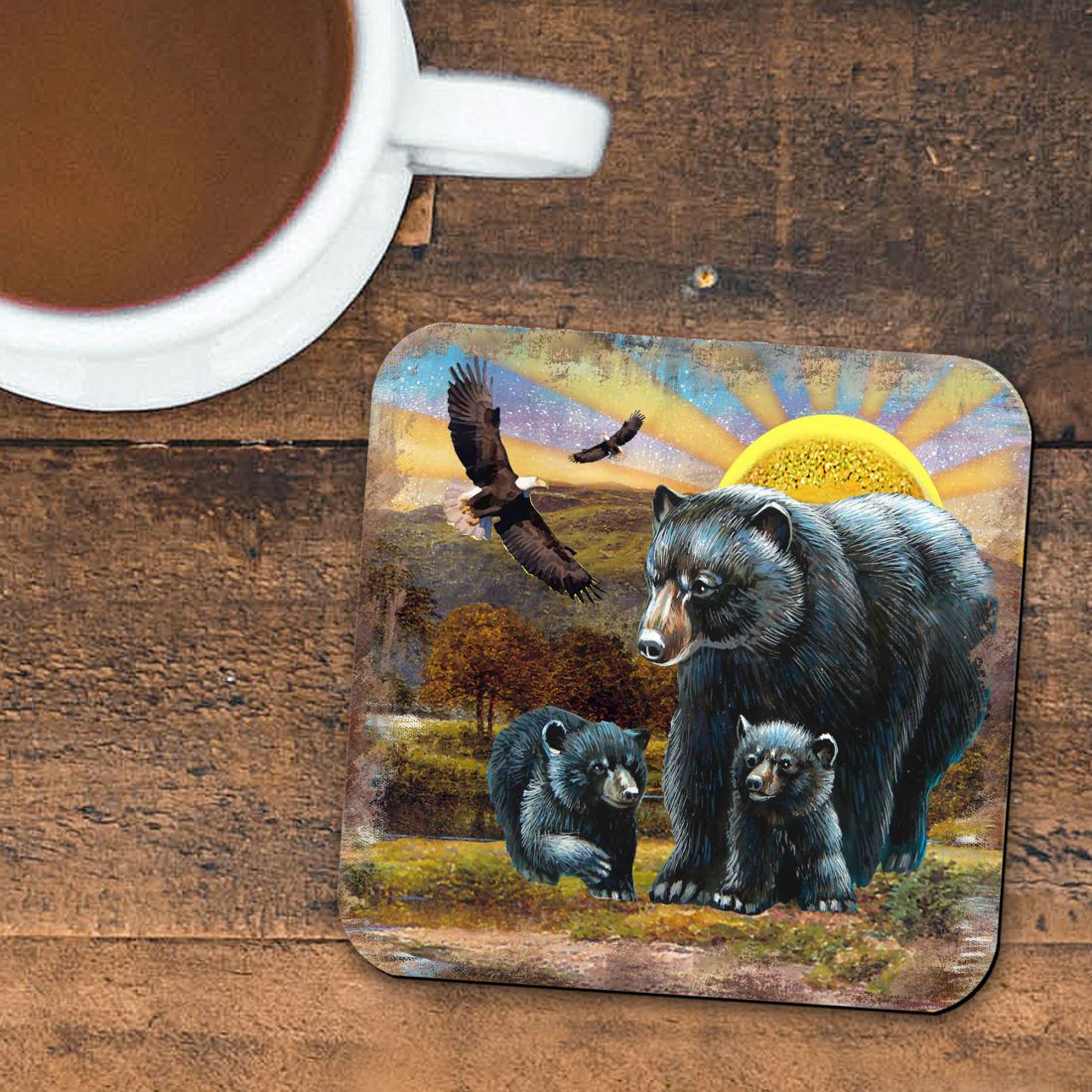 Picture of Nature Wonders 95214C-S4 4 x 4 in. Bears Wooden Cork Coasters Gift - Set of 4