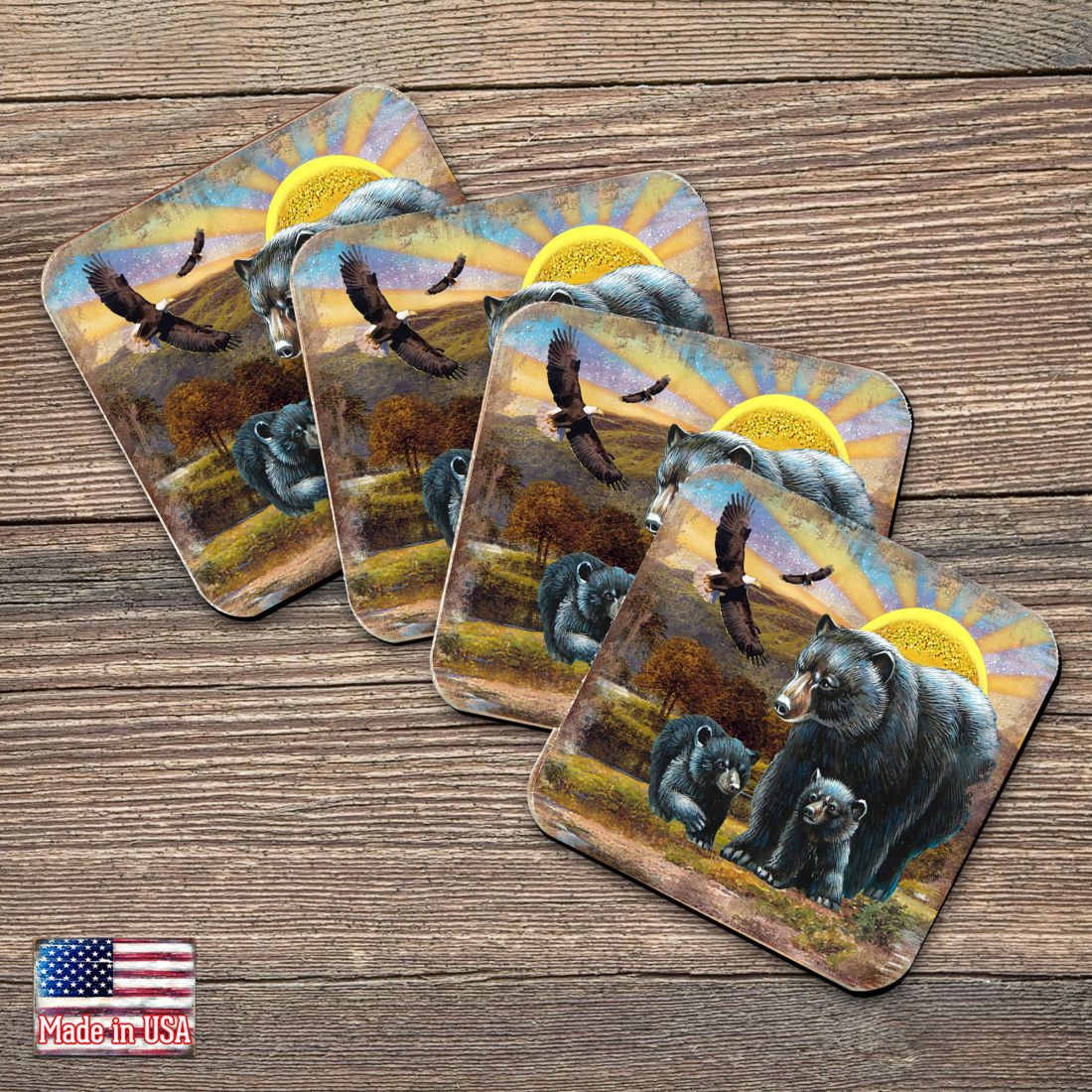 Picture of Nature Wonders 95214C-S4 4 x 4 in. Bears Wooden Cork Coasters Gift - Set of 4