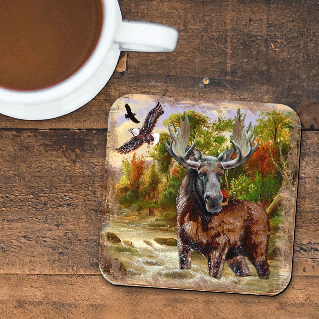 Picture of Nature Wonders 95216-2C-S4 4 x 4 in. Moose Wooden Cork Coasters Gift - Set of 4