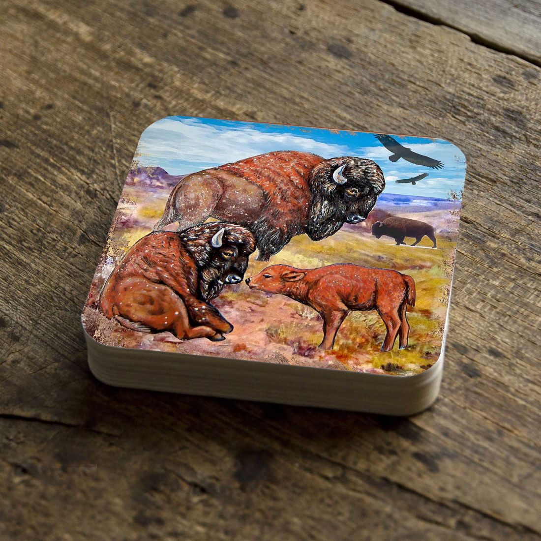 Picture of Nature Wonders 95217C-S4 4 x 4 in. Buffalos Wooden Cork Coasters Gift - Set of 4