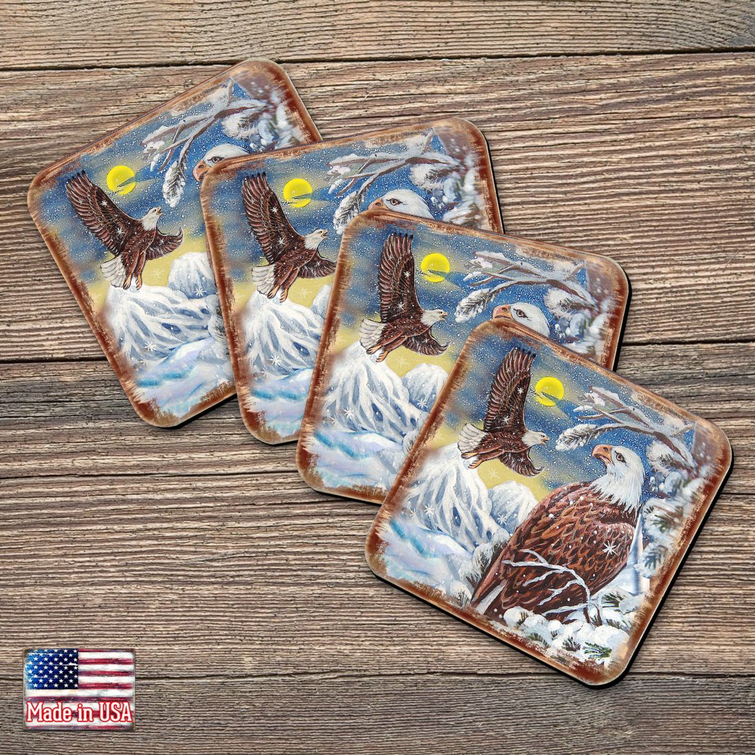 Picture of Nature Wonders 95219C-S4 4 x 4 in. Eagle Wooden Cork Coasters Gift - Set of 4