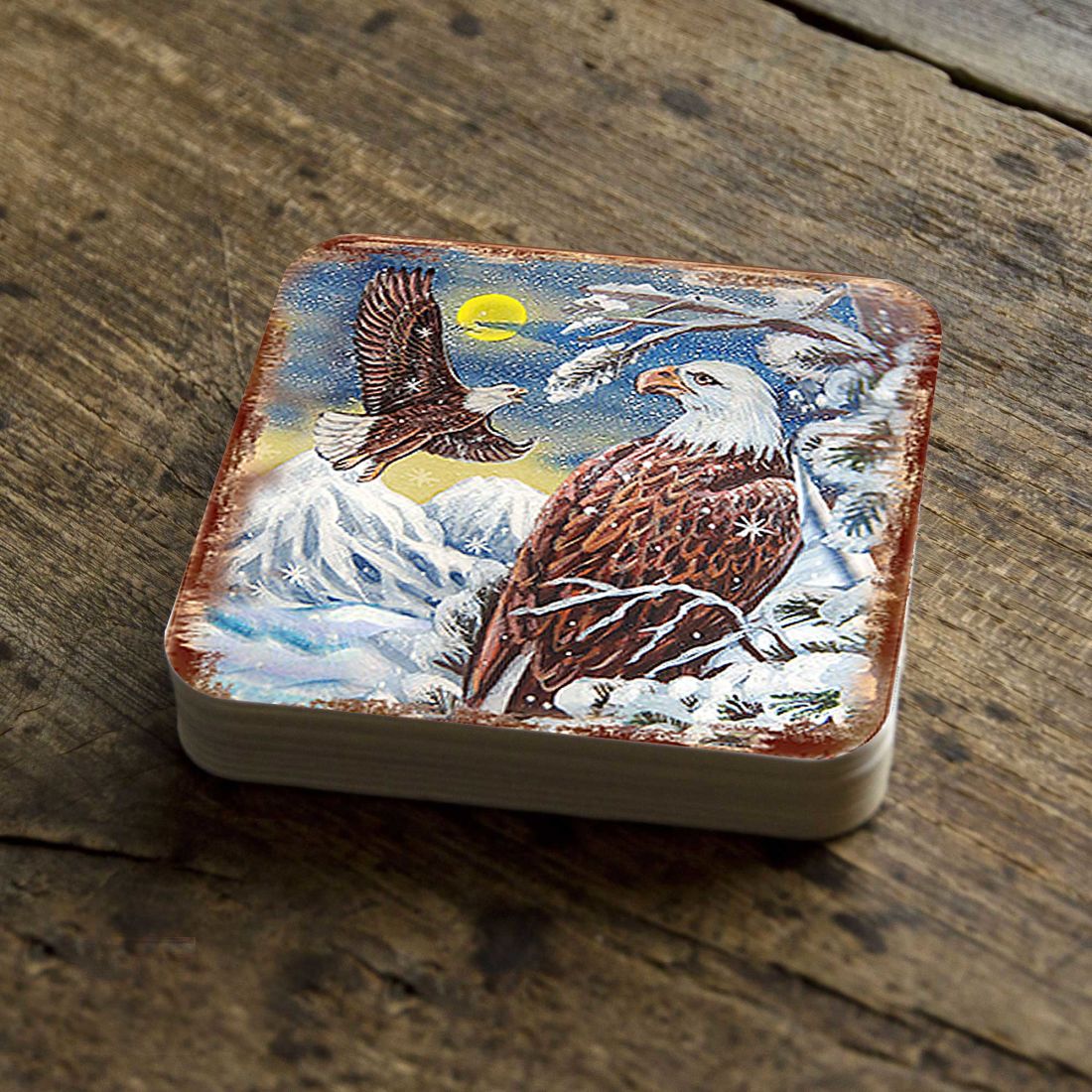 Picture of Nature Wonders 95219C-S4 4 x 4 in. Eagle Wooden Cork Coasters Gift - Set of 4