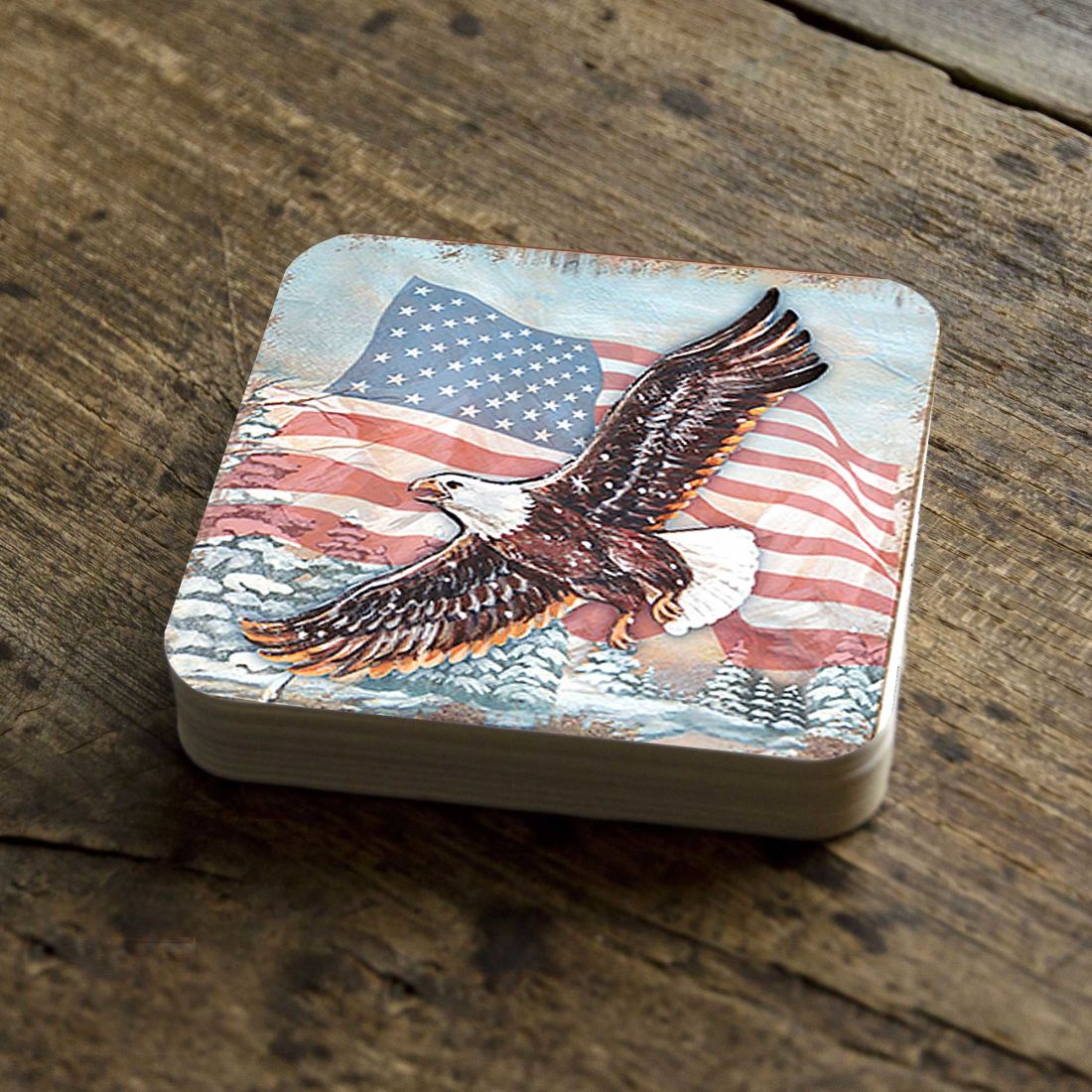 Picture of Nature Wonders 95221C-S4 4 x 4 in. American Eagle Wooden Cork Coasters Gift - Set of 4