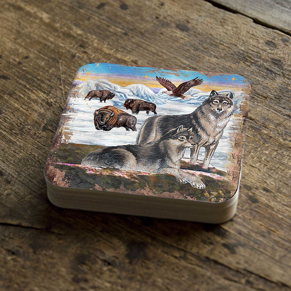 Picture of Nature Wonders 95222C-S4 4 x 4 in. Winter Wolves Wooden Cork Coasters Gift - Set of 4