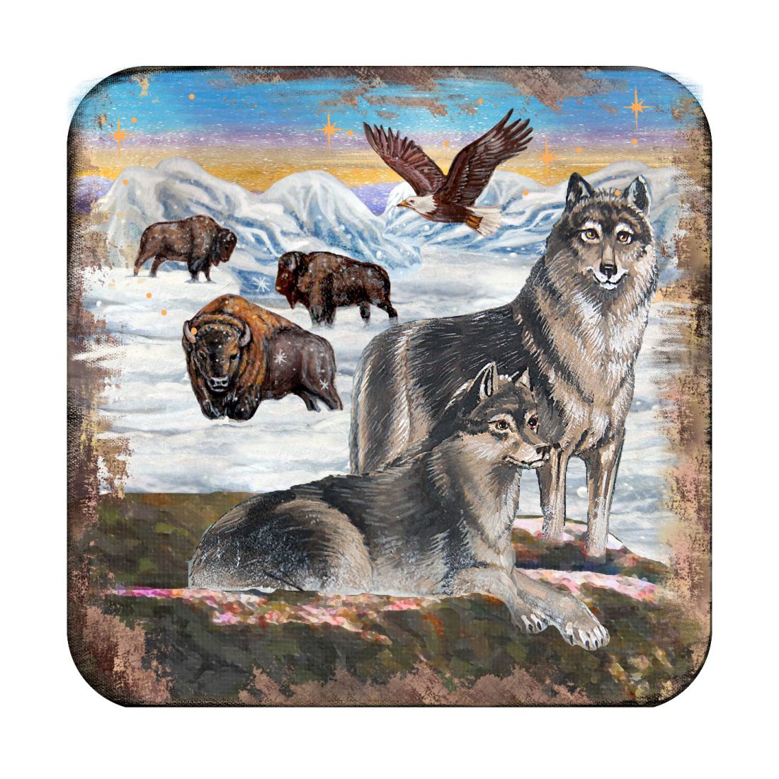Picture of Nature Wonders 95222C-S4 4 x 4 in. Winter Wolves Wooden Cork Coasters Gift - Set of 4