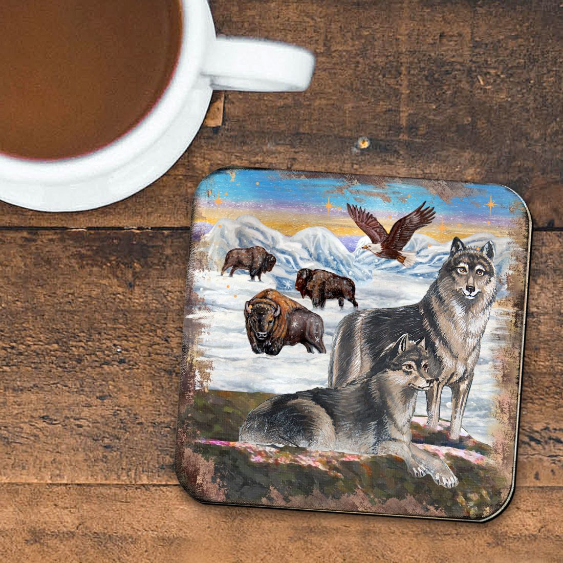 Picture of Nature Wonders 95222C-S4 4 x 4 in. Winter Wolves Wooden Cork Coasters Gift - Set of 4