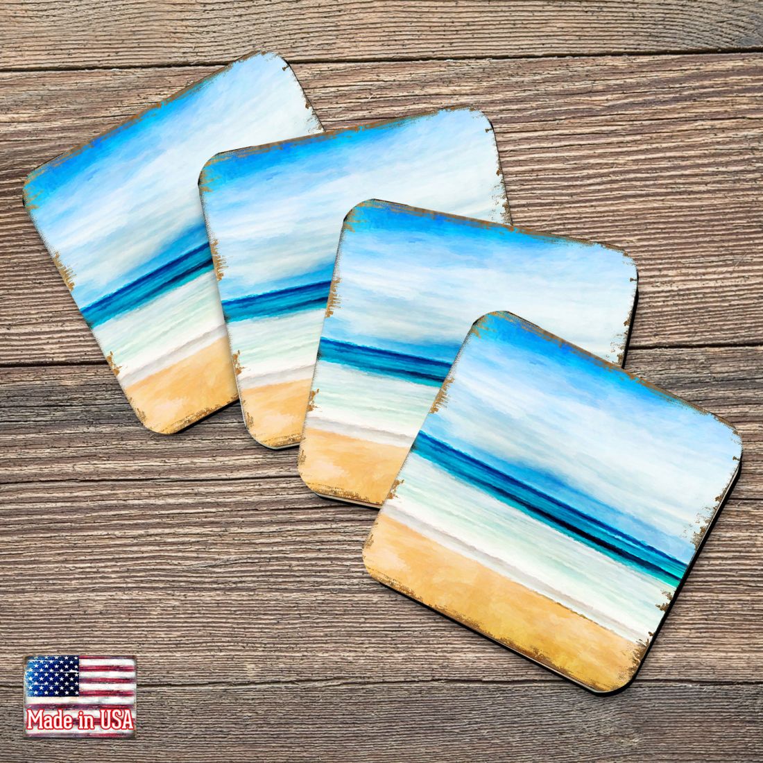 Picture of Nature Wonders 95226C-S4 4 x 4 in. Beach Coastal Wooden Cork Coasters Gift - Set of 4