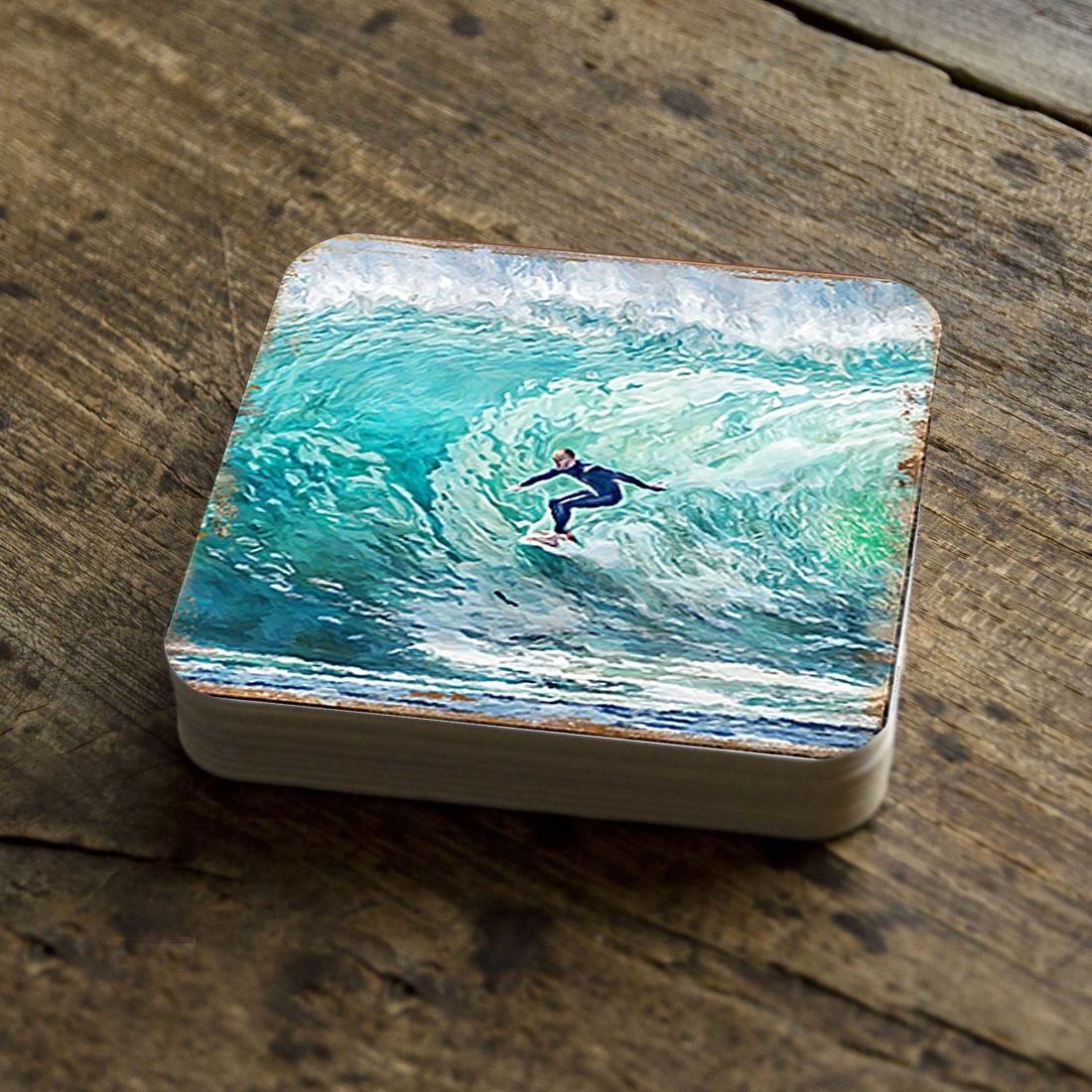Picture of Nature Wonders 95227C-S4 4 x 4 in. Surfer Coastal Wooden Cork Coasters Gift - Set of 4