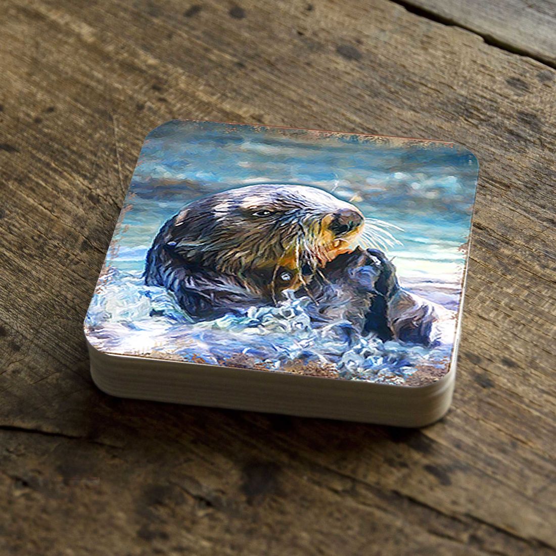 Picture of Nature Wonders 95239C-S4 4 x 4 in. Otter Coastal Wooden Cork Coasters Gift - Set of 4