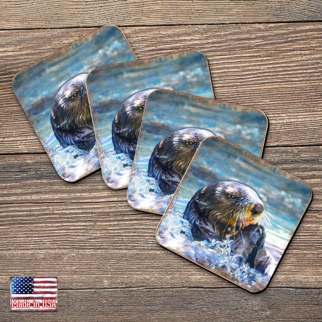 Picture of Nature Wonders 95239C-S4 4 x 4 in. Otter Coastal Wooden Cork Coasters Gift - Set of 4