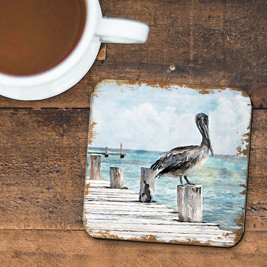 Picture of Nature Wonders 95252C-S4 4 x 4 in. Pelican Coastal Wooden Cork Coasters Gift - Set of 4